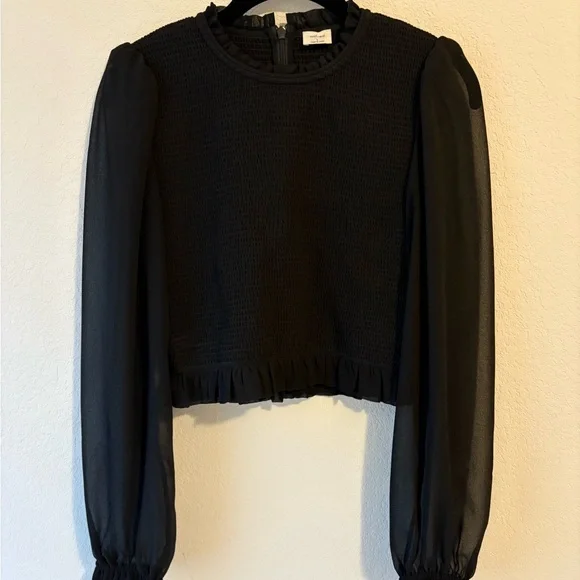 Aritzia Wilfred Tempest Black Sheer Sleeve Blouse - Picture 2 of 4